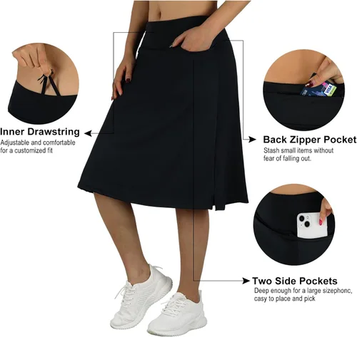 Miniatura 5 de BELEROY Falda pantalón hasta la rodilla para mujer con bolsillos, falda midi con pantalones cortos integrados, falda de tenis de golf para uso casual