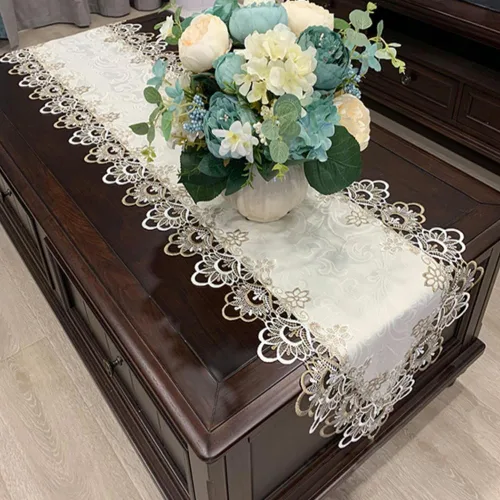 Miniatura 3 de AMZALI Corredores de mesa de macramé para fiesta, 70 pulgadas de encaje floral bordado rectangular bufanda para cómoda decoración de mesa para boda
