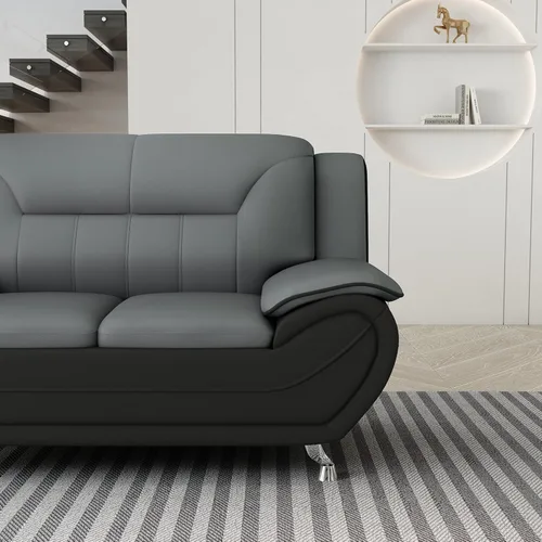 Miniatura 12 de Container Furniture Direct Sofá y sofá biplaza de piel sintética de estilo moderno con reposabrazos extra cómodos, ideal para sala de estar