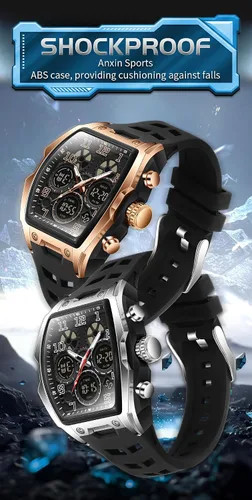 Miniatura 6 de FANMIS Reloj para hombre de moda hueco único rectángulo reloj de pulsera impermeable deportivo digital analógico doble pantalla cronómetro punk