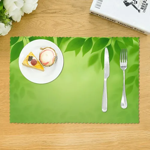 Miniatura 3 de Rectangular Placemats Set of 4, Heat Resistant Green Leaves Background Printed Kitchen Dining Table Mats