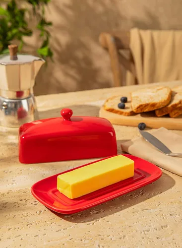 Miniatura 4 de Sweese - Mantequilla de porcelana con tapa, soporte de mantequilla de 7.8 pulgadas con cubierta de asa, recipiente de mantequilla perfecto para Rojo