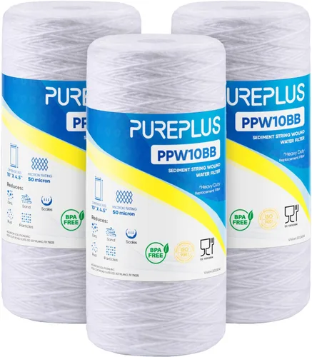 Miniatura 10 de PUREPLUS 1 Micron 10 x 4.5 Whole House String Wound Sediment Filter for Well Water, Replacement Cartridge for 84637, WPX5BB97P, PC10, CW5-BBS