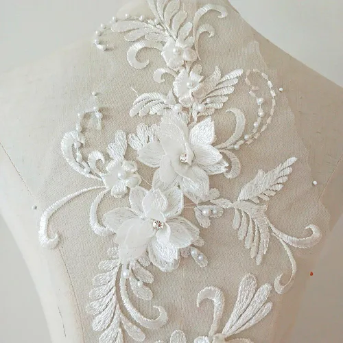 Miniatura 3 de Parches apliques en 3D cosibles, flores de cuentas en 3D, apliques de encaje con lentejuelas, adornos de tela para vestidos A1