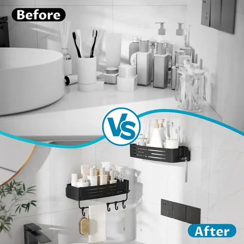 Miniatura 3 de Onemake Organizador de ducha con ventosa, estante de ducha de succión con ganchos portátiles, organizador de baño con barra de toalla