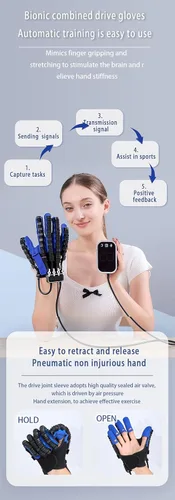 Miniatura 9 de Guantes de robot de rehabilitación de mano izquierda+derecha, equipo de rehabilitación de hemiplejia cerebral, dispositivo de rehabilitación
