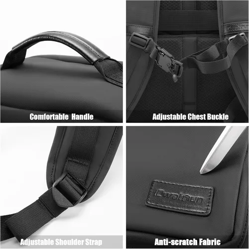 Miniatura 8 de Cwatcun Mochila para cámara DSLR/SLR/SLR/sin espejo para fotógrafos, funda de piel impermeable con soporte para trípode y portátil compatible