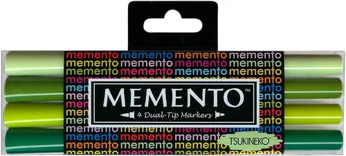 Tsukineko Paquete de 4 marcadores de recuerdo de doble extremo, resistentes a la decoloración y a base de agua, invernadero