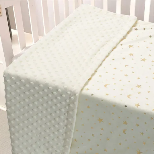 Miniatura 4 de Manta para bebé para niños y niñas, de tela suave de visón con doble capa, reverso punteado con estrellas y luna, manta receptora de 30 x 40 Beige