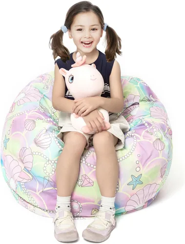 Miniatura 18 de LOLOMLO Funda para puf de almacenamiento de animales de peluche, para niños, mantas, toallas, puf (solo funda), sofá de lona con cremallera YKK