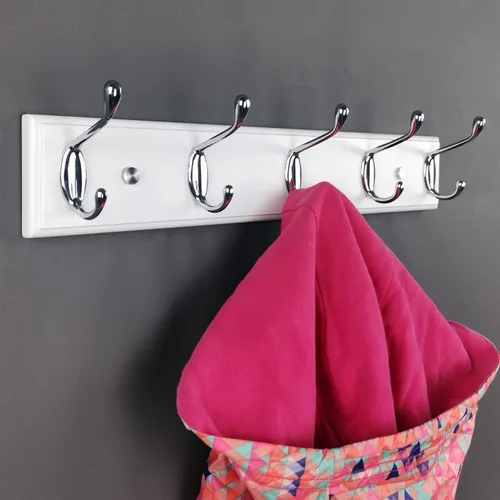 Miniatura 3 de Perchero de pared con 5 ganchos plateados de madera, 17.3’’, Ganchos resistentes para colgar ropa, sombrero, mochila, etc., Gran decoración moderna