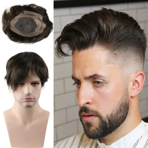 Miniatura 9 de Voloria Toupee - Pieza de cabello para hombre, sistema de reemplazo de cabello humano virgen 100% europeo, 10 x 8 pulgadas, color marrón claro #18