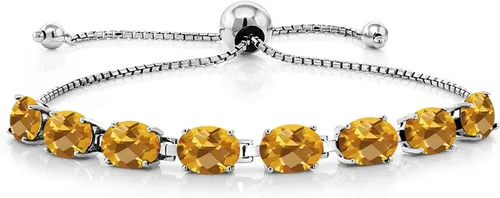Miniatura 165 de Gem Stone King Pulsera de plata de ley 925 con piedra natal ovalada de 0.276 x 0.197 in para mujer, totalmente ajustable hasta 9 pulgadas