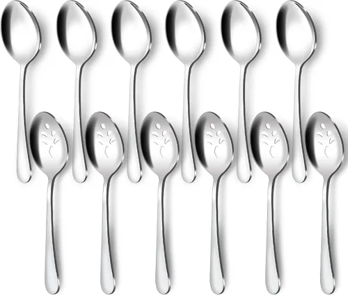 Miniatura 12 de BEWOS Utensilios para Servir, Juego de 20 Piezas Grandes, Cucharas para Servir, Cucharas Ranuradas, Pinzas y Tenedores para Servir, Servidor