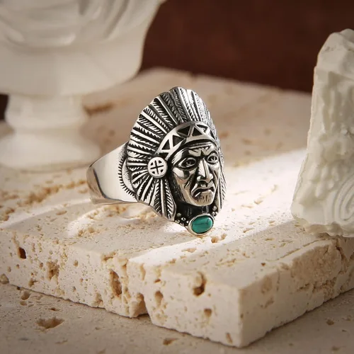 Miniatura 2 de HZMAN Anillo de cabeza de jefe indio para hombres y niños, de acero inoxidable, vintage, nativo americano, tribal, líder, guerrero, cazador