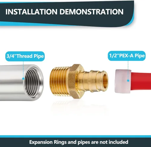 Miniatura 4 de Paquete de 5 accesorios de expansión Seelink PEX-A, adaptador NPT roscado macho de 1/2 x 3/4 pulgadas, accesorio de tubería de expansión de latón
