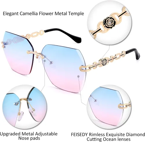Miniatura 5 de FEISEDY Gafas de sol clásicas sin montura de metal para mujer lentes de sol B2567