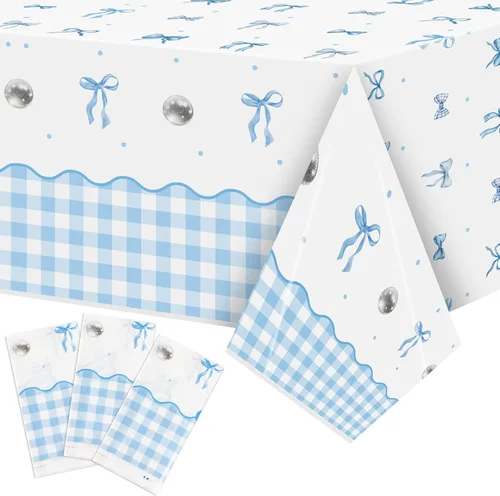 Miniatura 20 de Manteles para Fiesta de Baby Shower - 3 Piezas Cubiertas de Mesa Acuarela Azul para Decoraciones de Fiesta de Cumpleaños, Mantel de Plástico