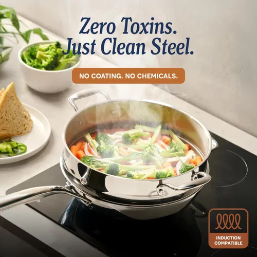 Miniatura 2 de LEGEND COOKWARE Juego de utensilios de cocina de acero inoxidable de 5 capas, juego de ollas y sartenes de 7 piezas, compatible con inducción, apto