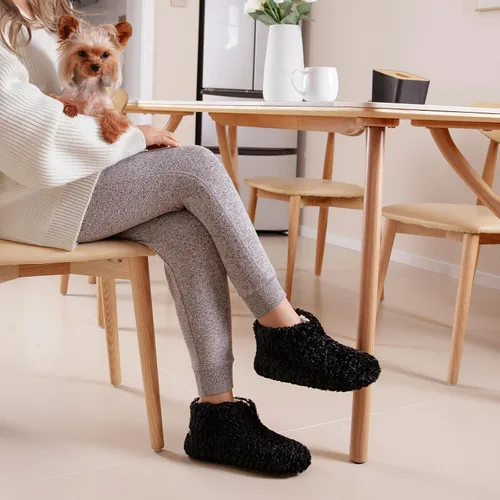 Miniatura 2 de HomeTop Pantuflas tipo botín mullido para mujer, cálidas, para invierno, para interiores, con forro polar de peluche