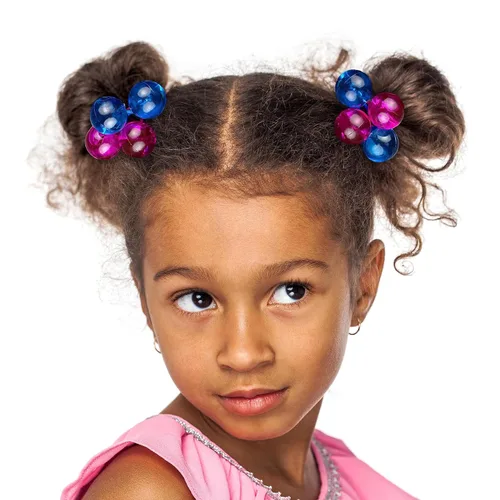 Miniatura 7 de Paquete de 24 piezas de coletas grandes redondas con bolas para cola de caballo, elásticos para el cabello con cuentas dobles, multicolor brillante
