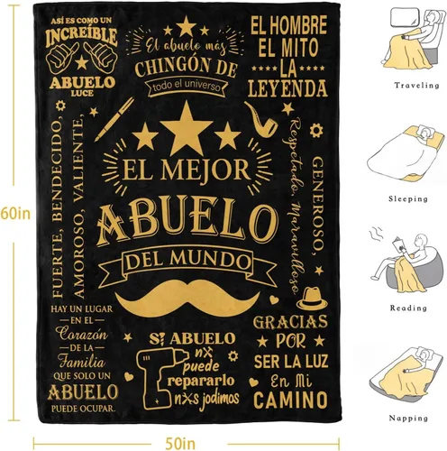 Miniatura 5 de Givetoyou Regalos de Abuelo en español, Regalo para Abuelo, El Mejor Abuelo Del Mundo, Regalos de Abuelo de Nietos, Manta de Abuelo de 60 x 50 Manta