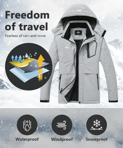 Miniatura 3 de Chaqueta de esquí de invierno impermeable para hombre, chaqueta de snowboard de invierno impermeable con capucha y forro polar resistente al viento