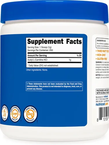 Miniatura 5 de Nutricost Acetil L-carnitina (ALCAR) 8.82 oz en polvo - 0.04 oz por porción - 250 porciones