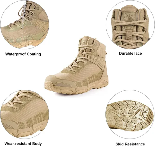 Miniatura 3 de FREE SOLDIER Botas de senderismo impermeables para hombre, botas de trabajo ligeras, botas tácticas militares, botas de combate duraderas