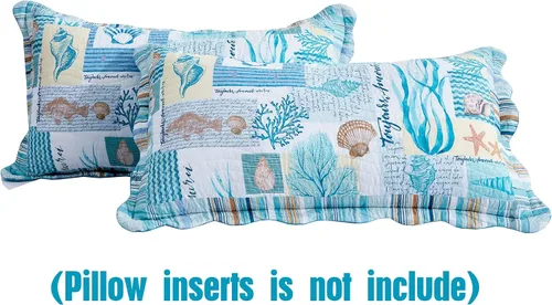 Miniatura 9 de HZ & HY Colcha costera tamaño King extragrande, ropa de cama ligera para playa, colcha náutica, costuras reales, reversible, 6 piezas, 100% Coral