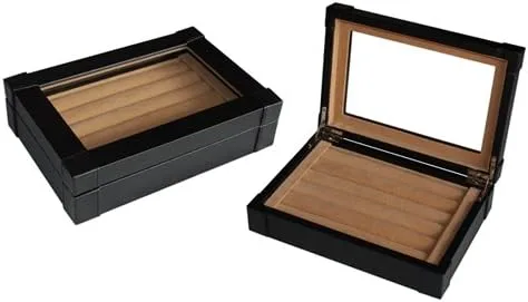 Miniatura 2 de TimelyBuys Caja de gemelos de piel sintética negra y organizador de anillos, joyero para gemelos, regalo del día del padre