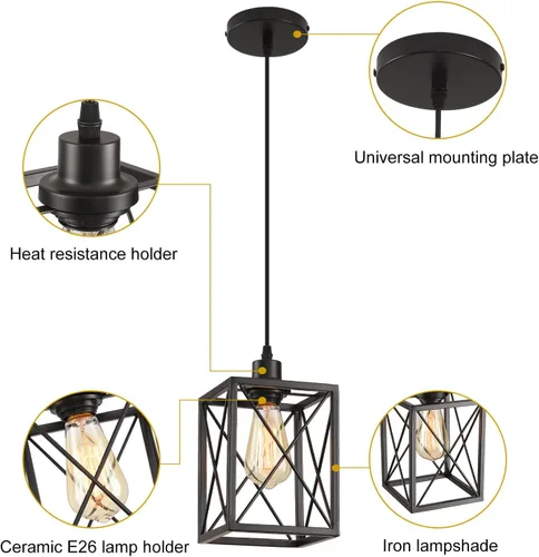 Miniatura 6 de Lámpara colgante de granja, luces colgantes negras para isla de cocina, lámpara colgante industrial con pantalla de luz, iluminación colgante