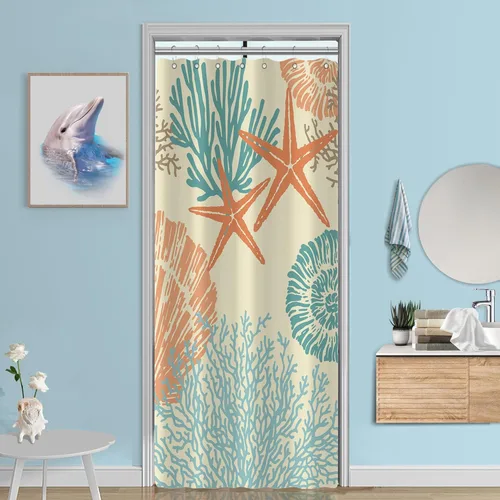 Miniatura 9 de Tritard Cortina de ducha pequeña de 36 x 72 pulgadas, tamaño medio, cortinas de ducha de tela impermeable náutica costera para baño, cortina de baño