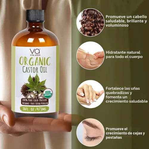 Miniatura 6 de VITAL AFFAIR Aceite de Ricino Puro Orgánico Prensado en Frío Sin Refinar Botella de Vidrio - Certificado USDA para Paquete de Aceite de Ricino