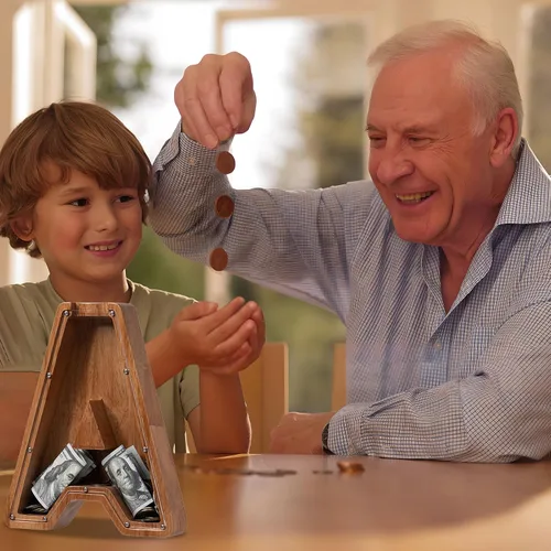 Miniatura 5 de Alcancía grande de madera personalizada para niños, alcancía con nombre personalizado, alcancía (nombre grabado láser) letras del alfabeto
