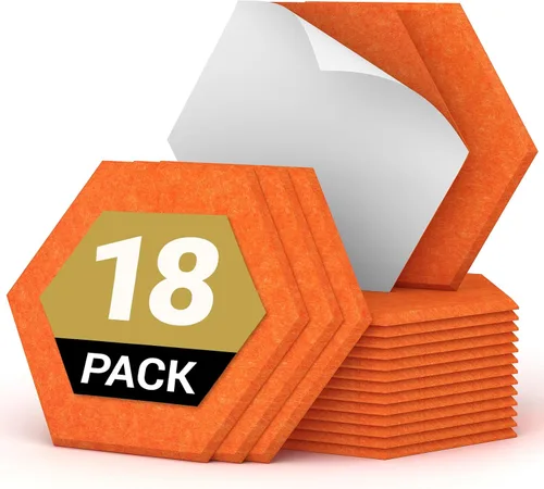 Miniatura 10 de TONOR - Paquete de 18 paneles acústicos hexagonales de alta densidad, paneles de pared insonorizados de 12 x 10 x 0.4 pulgadas, paneles absorbentes