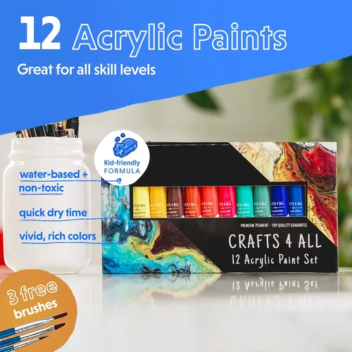 Miniatura 2 de Crafts 4 All Juego de pintura acrílica, pinturas artísticas para lienzo, pintura de modelos, madera, cerámica y tela, suministros de manualidades
