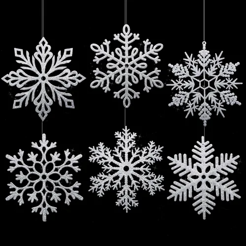 Miniatura 20 de Sratte 24 adornos de copo de nieve grandes de 16 pulgadas, copos de nieve colgantes decorativos con purpurina gigante, 6 diseños de adornos