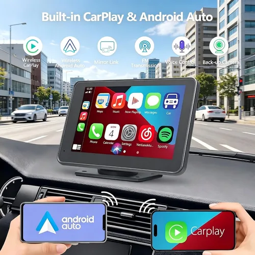 Miniatura 2 de Carplay - Pantalla para coche con Apple CarPlay/Android Auto, estéreo inalámbrico de 7 pulgadas, pantalla táctil portátil para auto con Bluetooth