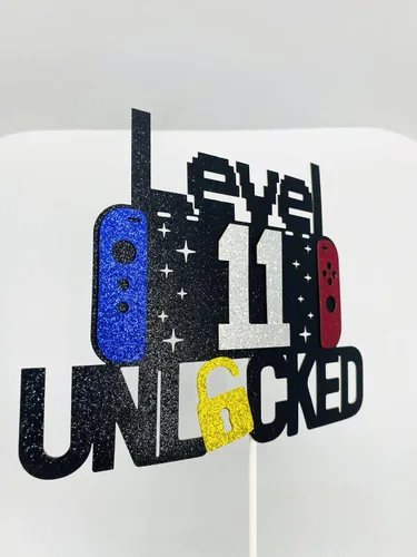 Miniatura 5 de Decoración de pastel de videojuegos de feliz cumpleaños número 11 desbloqueado para niños y niñas de 11 años de edad, decoración de fiesta