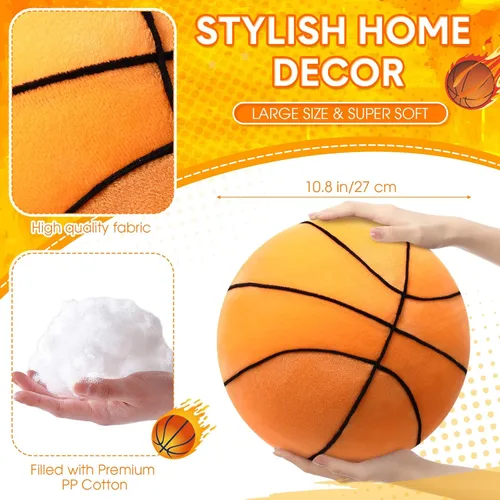 Miniatura 2 de Yousoontic Almohada de baloncesto de 10.8 pulgadas, cojín redondo esponjoso con forma de baloncesto, almohada de felpa para decoración de sofá