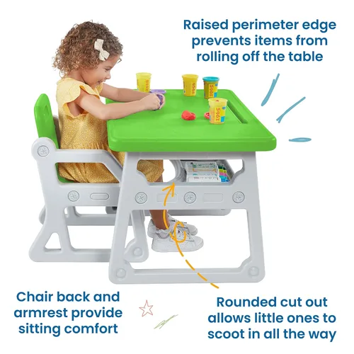 Miniatura 4 de ECR4Kids Escritorio y Silla Plus para Niños, Muebles para Niños, Verde Hierba/Gris Claro, 2 Piezas