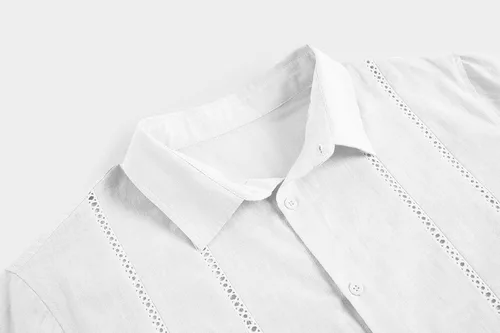 Miniatura 3 de Mens Casual Button Down Short Sleeve Guayabera Shirts Solid Lapel Cuban Camp Beach Tops