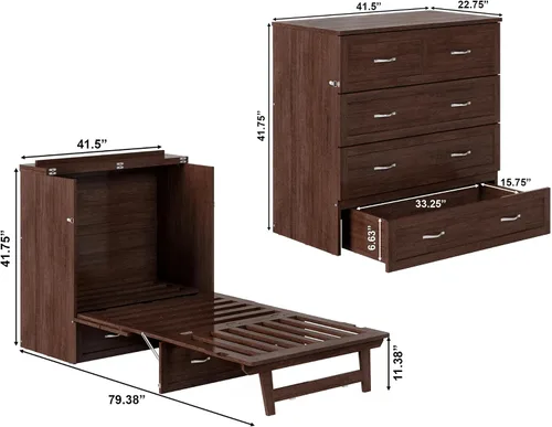 Miniatura 3 de AFI, Northfield Murphy Bed - Baúl de cama Twin XL con colchón de 6", cajón de almacenamiento y cargador USB integrado, ámbar quemado