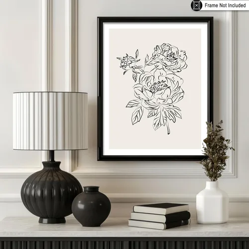 Miniatura 3 de Poster Master Póster de peonías – Estampado de flores retro – Ilustración floral – Ilustración en blanco y negro – Diseño de línea y abstracto