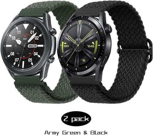 Miniatura 2 de Qimela Paquete de 2 correas trenzadas de nailon deportivas compatibles con Samsung Galaxy Watch 3 de 1.772 pulgadas/Galaxy Watch 1.811 pulgadas/Gear