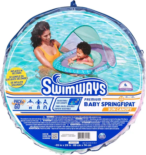 Miniatura 7 de SwimWays Baby Spring Float, Baby Pool Float with Canopy, Swim Training PFD, Swimming Pool Accessories for Babies and Toddlers 9-24 Months