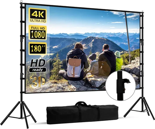 Pantalla de proyector de 180 pulgadas con soporte, pantalla de proyección exterior HUANYINGBJB portátil, pantalla de película frontal trasera 16:9