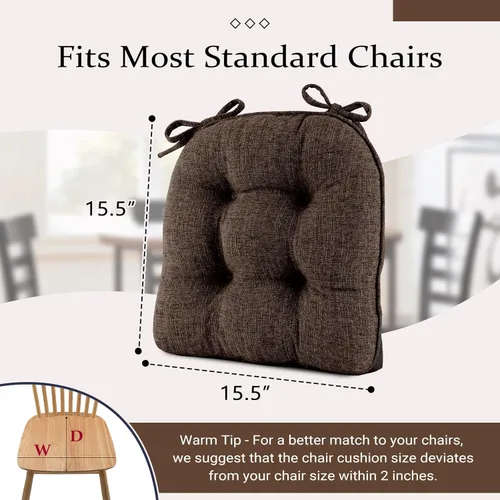 Miniatura 2 de Wellsin Cojines para Sillas de Comedor, Almohadillas Antideslizantes para Sillas de Cocina con Lazos, Cojines de Espuma Triturada con Mechones