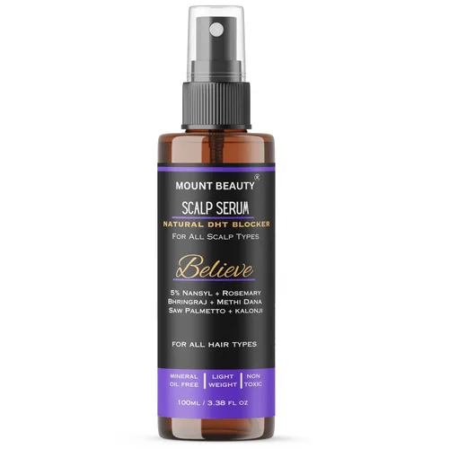 Believe Scalp Spray Natural DHT Blocker & Combate la Caída del Cabello | Con extractos de romero, palma enana americana, amla, methi y bhringraj |